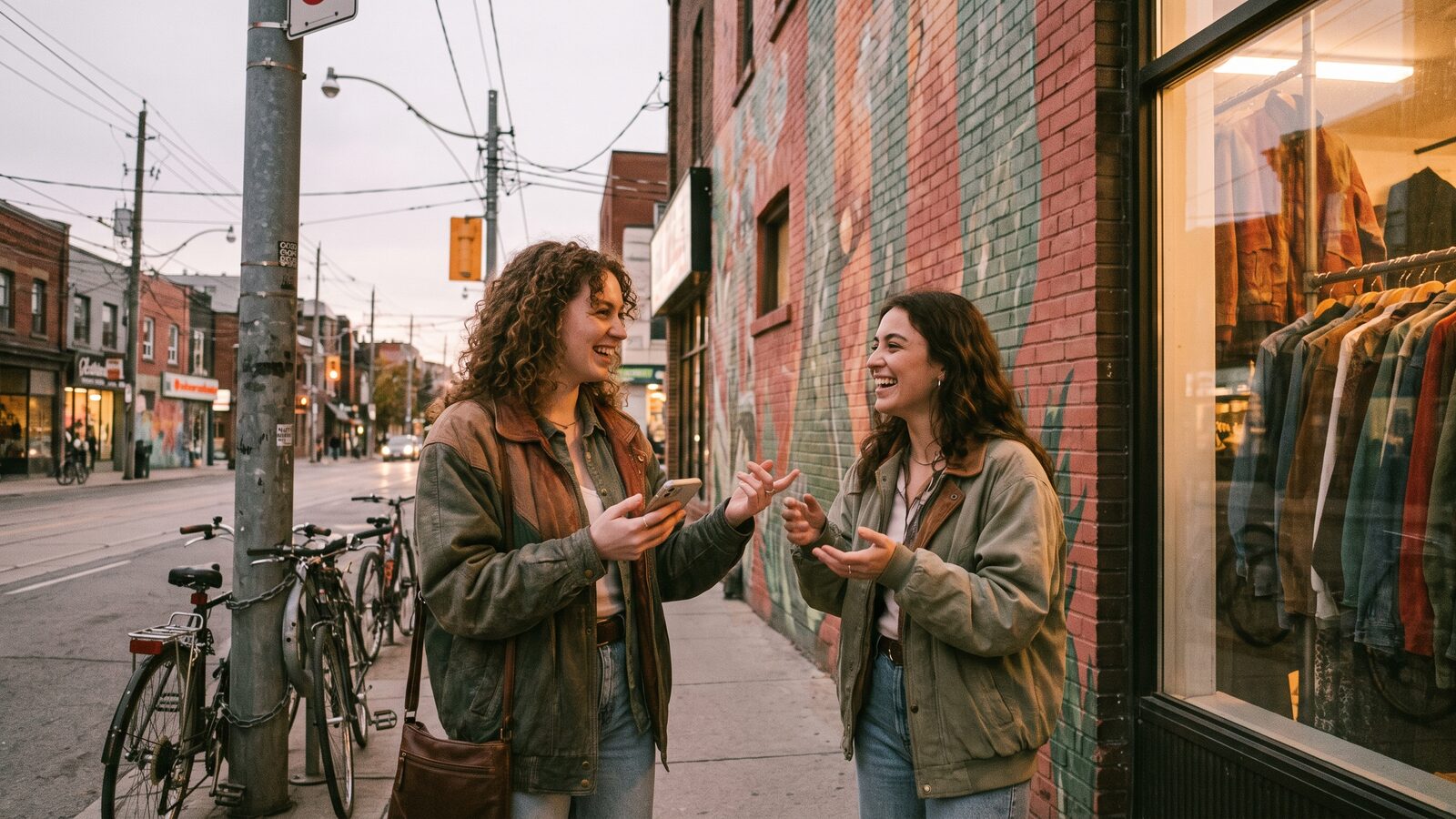 Friends exploring Queen West Toronto restaurants and sharing recommendations on Vouch